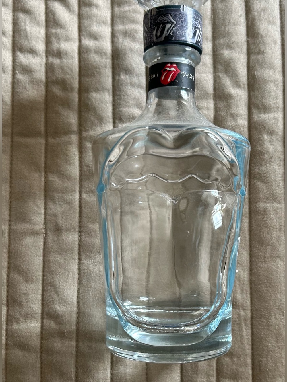 Clear Glass Bottle with Rolling Stones Tongue Logo